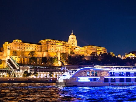 Cruise ship on the Danube at night