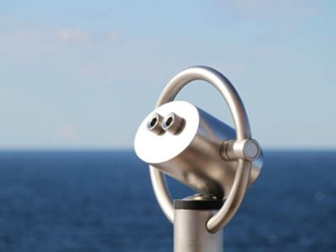 Silver telescope on cruise ship
